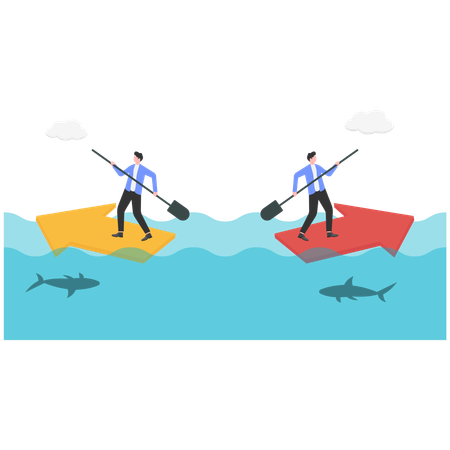 Geschäftsleute finden Geschäftsrichtung im Ozean  Illustration