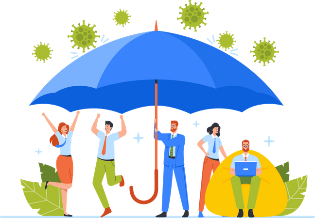 Geschäftsleute freuen sich unter Regenschirm  Illustration