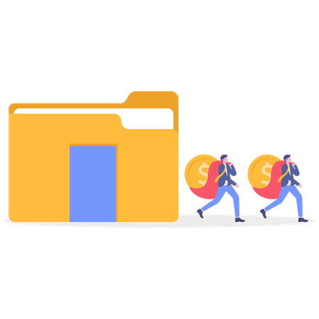 Geschäftsleute halten Dollar aus Ordner  Illustration