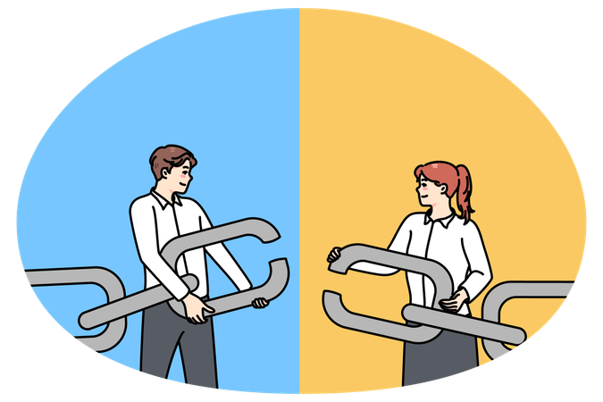 Geschäftsleute halten Kette mit fehlendem Glied  Illustration