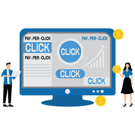 Geschäftsleute, die PPC-Werbung machen  Illustration