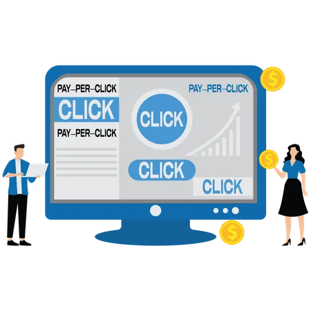 Geschäftsleute, die PPC-Werbung machen  Illustration