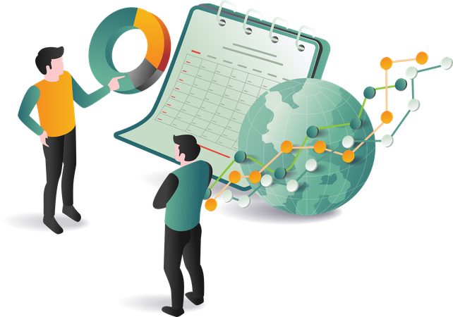 Geschäftsleute mit Kalender und Diagrammen  Illustration