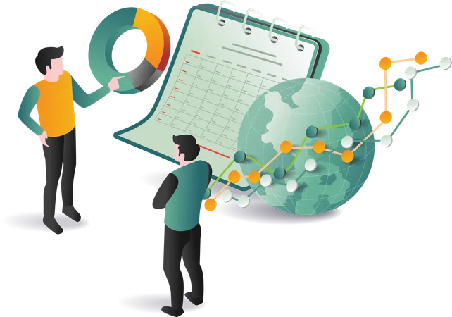 Geschäftsleute mit Kalender und Diagrammen  Illustration