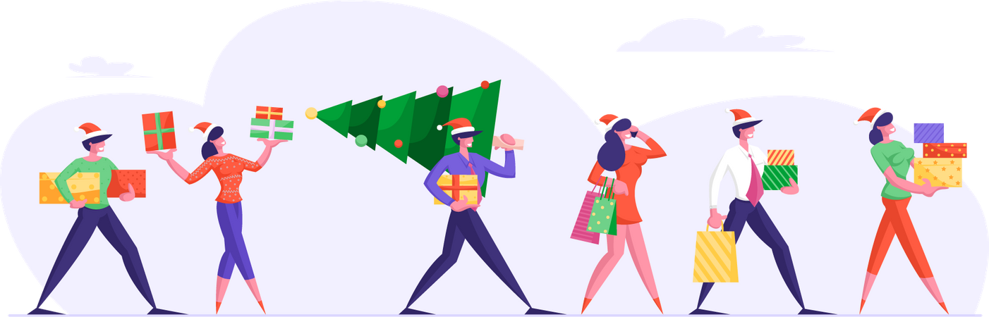 Geschäftsleute mit Weihnachtsgeschenken  Illustration