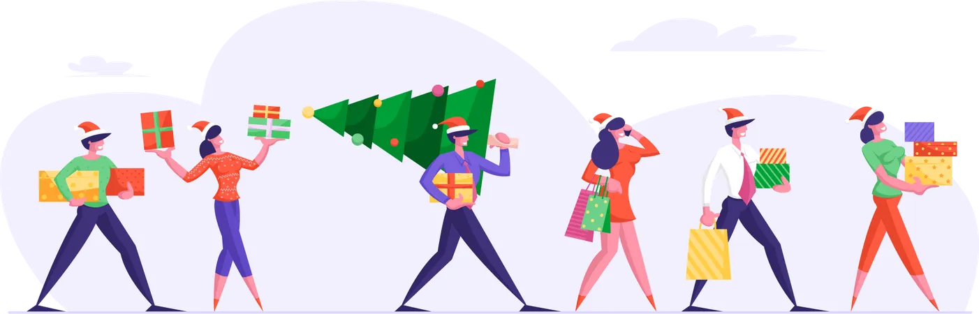 Geschäftsleute mit Weihnachtsgeschenken  Illustration