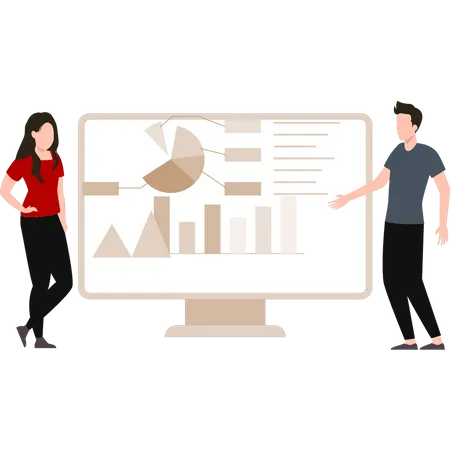 Geschäftsleute präsentieren Analysebericht auf dem Monitor  Illustration