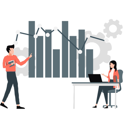 Geschäftsleute erstellen Präsentationsdiagramm zum Unternehmenswachstum  Illustration