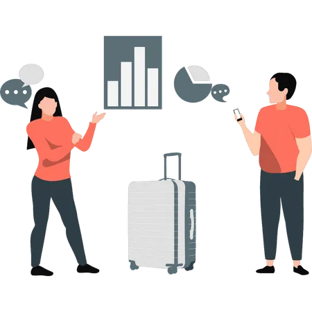 Geschäftsleute sprechen über Geschäftsdiagramm  Illustration