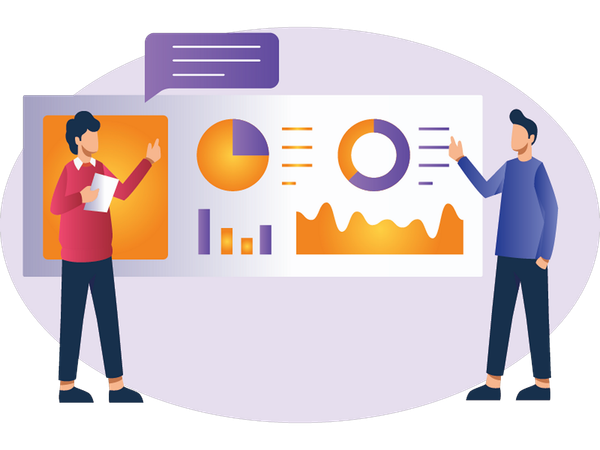 Geschäftsleute sprechen über Datenanalyse  Illustration