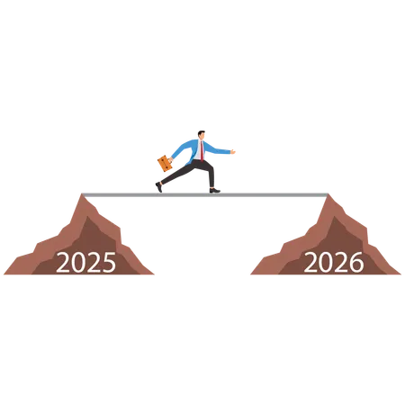 Geschäftsleute springen von 2025 Jahr zu 2026 Jahr  Illustration