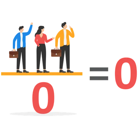 Geschäftsleute stehen vor einem mathematischen Beispiel der Division durch Null  Illustration