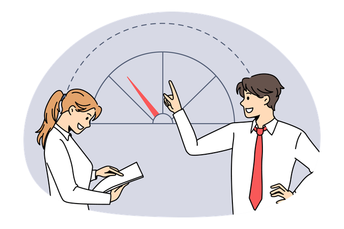Geschäftsleute diskutieren mit Kollegen über die Entwicklung von Geschäftserfolgen und das Erreichen von Ergebnissen  Illustration