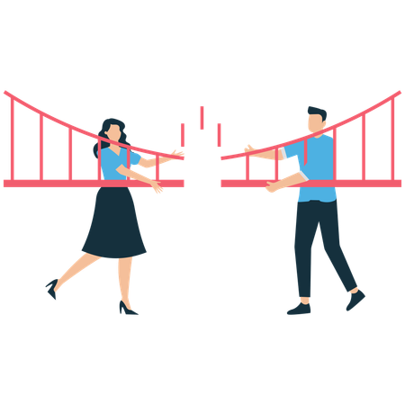 Geschäftsleute versuchen, kaputte Brücke zu verbinden  Illustration