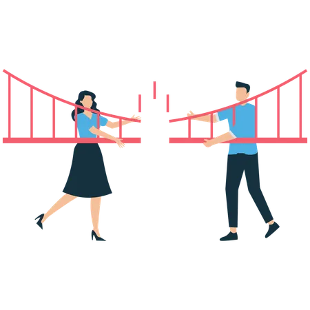 Geschäftsleute versuchen, kaputte Brücke zu verbinden  Illustration