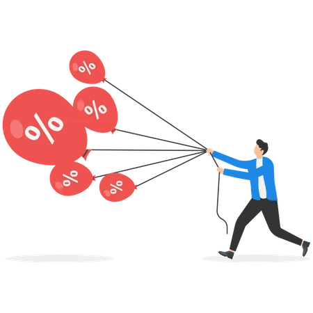 Geschäftsleute versuchen, viele Inflationsballons herunterzuziehen  Illustration