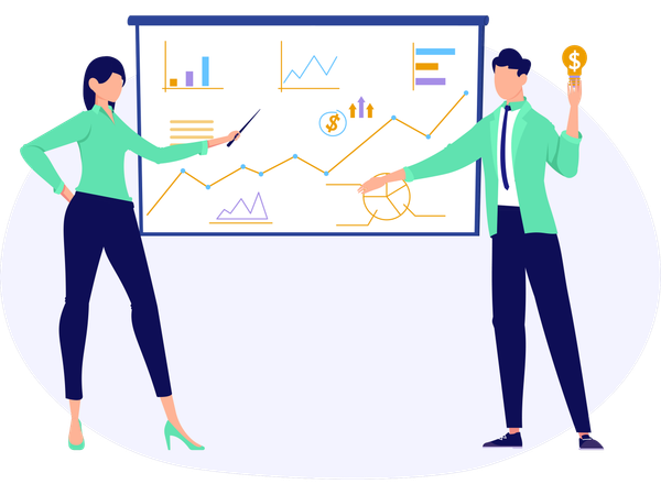 Geschäftsleute zeigen Finanzpräsentation  Illustration