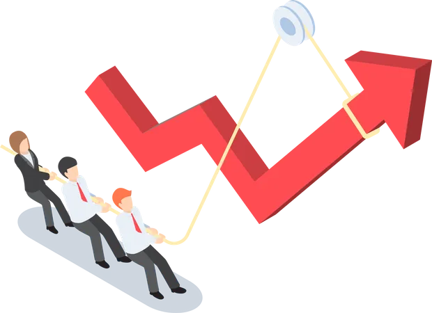 Geschäftsleute ziehen Pfeildiagramm mit Seil nach oben  Illustration