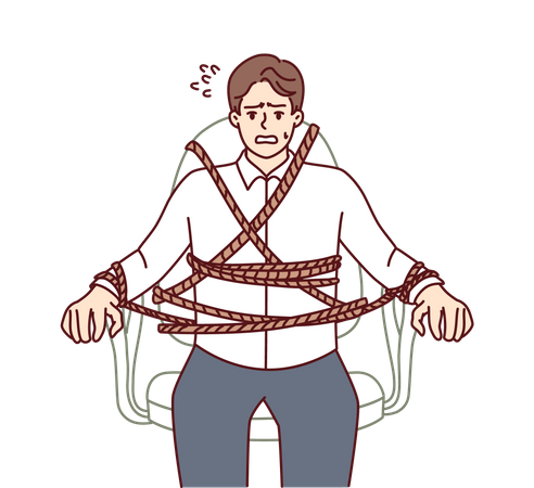 Geschäftsmann an Bürostuhl gefesselt  Illustration