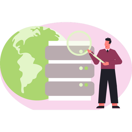 Geschäftsmann analysiert Server  Illustration