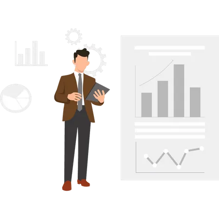 Geschäftsmann Analysebericht mit Daten  Illustration