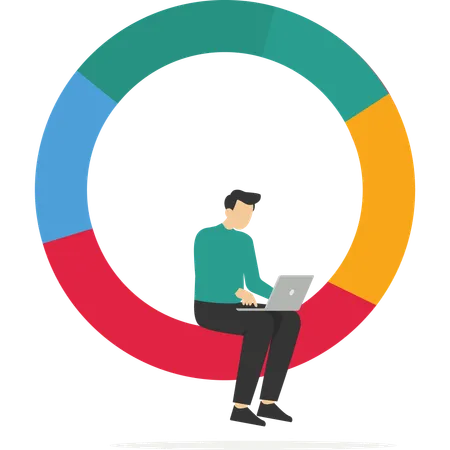 Geschäftsmann analysiert Graphen und Diagramme  Illustration