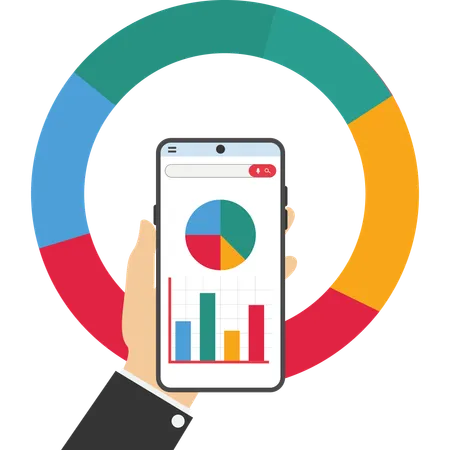 Geschäftsmann analysiert Graphen und Diagramme  Illustration