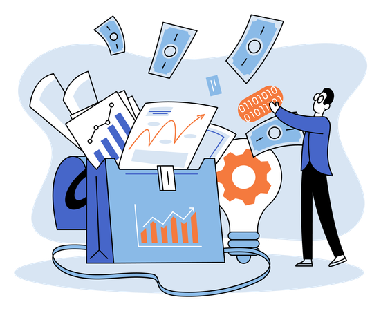 Geschäftsmann analysiert Anlageportfolio  Illustration