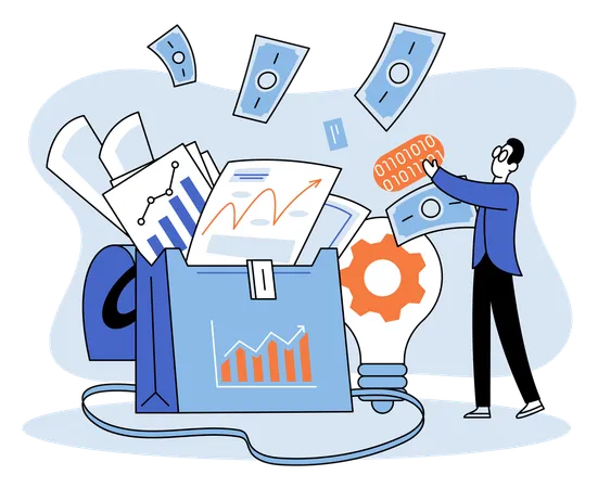 Geschäftsmann analysiert Anlageportfolio  Illustration