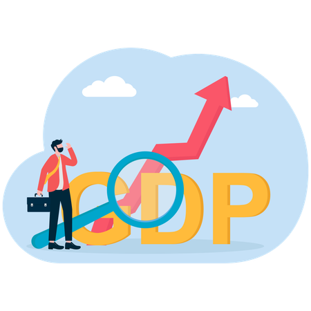 Geschäftsmann analysiert BIP-Diagramm  Illustration