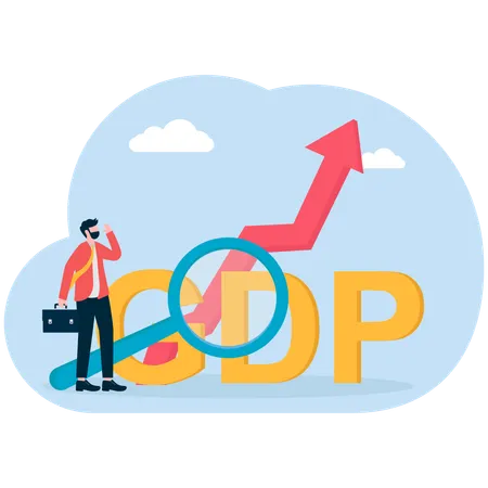 Geschäftsmann analysiert BIP-Diagramm  Illustration