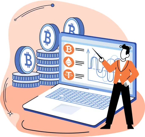 Geschäftsmann analysiert Bitcoin-Mining-Diagramm  Illustration