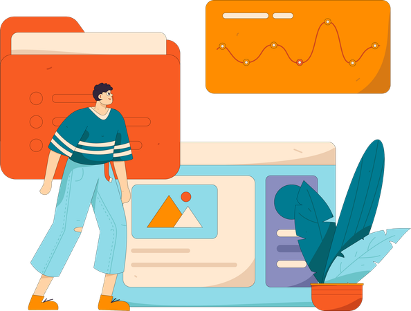 Geschäftsmann analysiert Business Analytics-Diagramm  Illustration