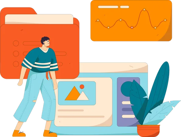 Geschäftsmann analysiert Business Analytics-Diagramm  Illustration