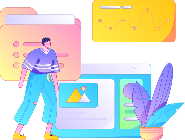 Geschäftsmann analysiert Business Analytics-Diagramm  Illustration