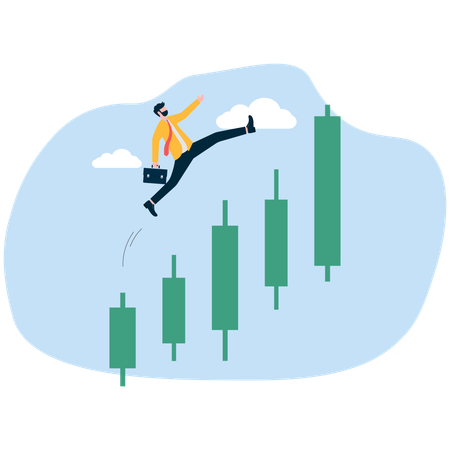 Geschäftsmann analysiert Candlestick-Diagramm  Illustration