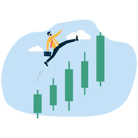 Geschäftsmann analysiert Candlestick-Diagramm  Illustration