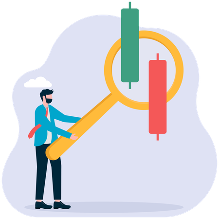 Geschäftsmann analysiert Candlestick-Diagramm  Illustration