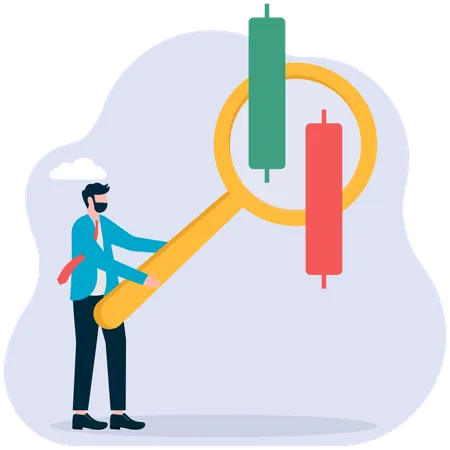 Geschäftsmann analysiert Candlestick-Diagramm  Illustration