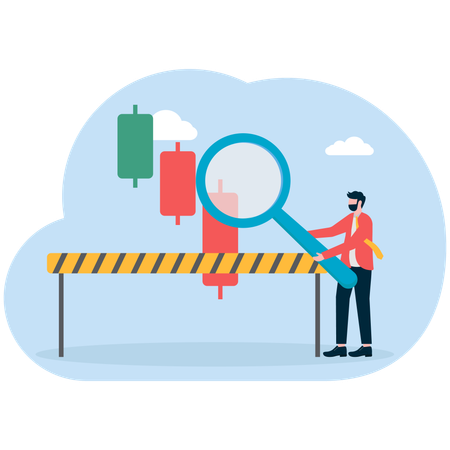 Geschäftsmann analysiert Candlestick-Diagramm  Illustration