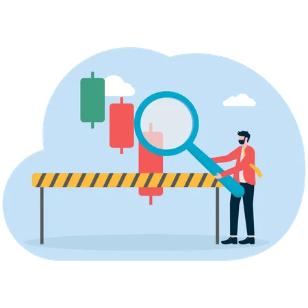 Geschäftsmann analysiert Candlestick-Diagramm  Illustration