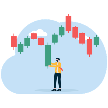 Geschäftsmann analysiert Candlestick-Diagramm  Illustration