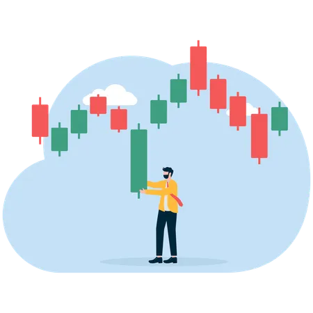 Geschäftsmann analysiert Candlestick-Diagramm  Illustration