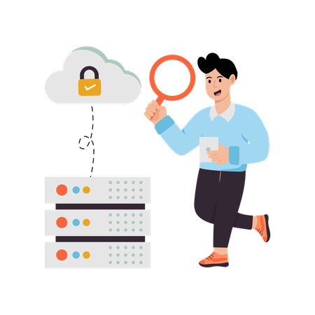 Geschäftsmann analysiert Cloud-Daten  Illustration