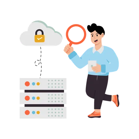 Geschäftsmann analysiert Cloud-Daten  Illustration