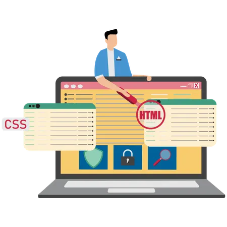 Geschäftsmann analysiert Codeeinstellungen  Illustration