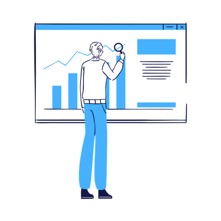 Geschäftsmann analysiert Daten auf einer Präsentationstafel  Illustration