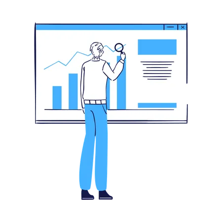 Geschäftsmann analysiert Daten auf einer Präsentationstafel  Illustration