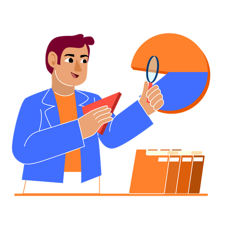 Geschäftsmann analysiert Daten mit Kreisdiagramm  Illustration