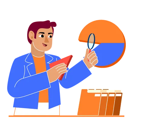 Geschäftsmann analysiert Daten mit Kreisdiagramm  Illustration